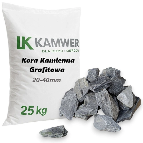 Kora Kamienna Grafitowa Antracytowa 20-40mm, 25kg - Dekoracyjna do ogrodu, rabatek i ścieżek