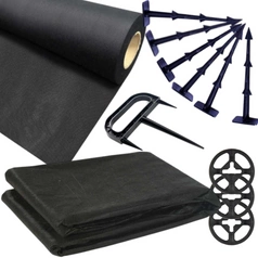 Agrowłóknina Czarna 10mb 50g + Kotwy 100szt + Kotwa wiel. + Podkładki 100szt. - Mata pod Ściółkowanie i Chwasty