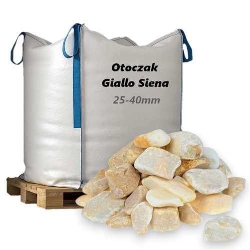 Otoczak Giallo Siena 25-40mm, 1000kg - Naturalny Kamień Ogrodowy, Dekoracyjny i Ozdobny na Ścieżki, Rabaty, Oczka Wodne i Tarasy