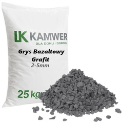 Grys Bazaltowy Grafit 2-5 mm, 25kg - Naturalny Kamień Ogrodowy, Dekoracyjny i Ozdobny na Ścieżki, Rabaty, Oczka Wodne i Tarasy