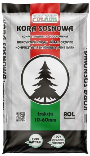Kora Sosnowa Iglasta 10–60 mm 80L – Naturalna Ściółka do Rabat i Krzewów