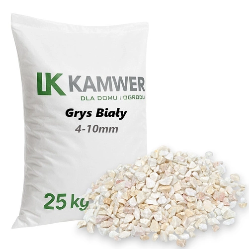Grys Biały 4-10mm, 25kg - Naturalny Kamień Ogrodowy, Dekoracyjny i Ozdobny na Ścieżki, Rabaty, Oczka Wodne i Tarasy