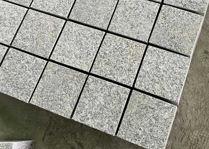 Kostka Granitowa 10x10x5cm PEŁNA PALETA 7,54m² - Brukowa Cięta Jasnoszara Płomieniowana (SG)