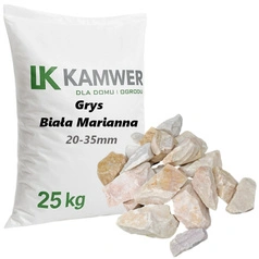 Grys Biała Marianna 20-35mm, 25kg - Naturalny Kamień Ogrodowy, Dekoracyjny i Ozdobny na Ścieżki, Rabaty, Oczka Wodne i Tarasy