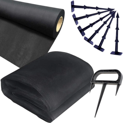 Agrowłóknina Czarna 10mb 100g + Kotwy 100szt. + Kotwa wiel. – Mata pod Ściółkowanie i Chwasty