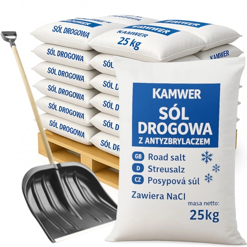 Sól Drogowa Workowana 500kg + Łopata Gratis – skuteczna sól do dróg, chodników, śniegu, lodu i gołoledzi
