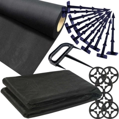 Agrowłóknina Czarna 20mb 50g + Kotwy 200szt + Kotwa wiel. + Podkładki 200szt. – Mata pod Ściółkowanie i Chwasty