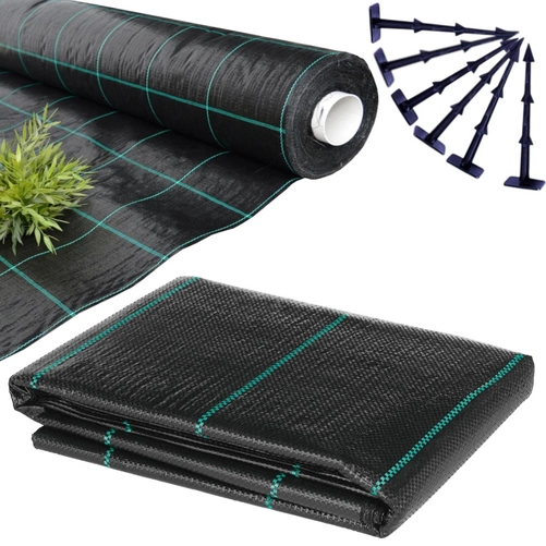 Agrotkanina Czarna 10mb 100g + Kotwy 150mm 100szt – Mata pod Ściółkowanie i Chwasty
