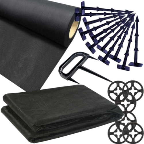 Agrowłóknina Czarna 20mb 50g + Kotwy 200szt + Kotwa wiel. + Podkładki 200szt. – Mata pod Ściółkowanie i Chwasty