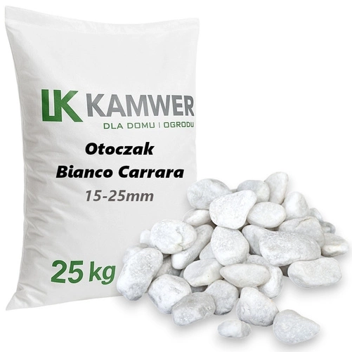 Otoczak Bianco Carrara 15-25mm, 25kg - Naturalny Kamień Ogrodowy, Dekoracyjny i Ozdobny na Ścieżki, Rabaty, Oczka Wodne i Tarasy