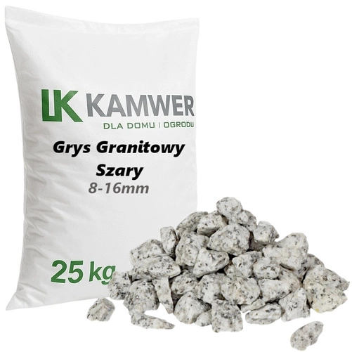 Grys Granitowy Szary 8-16mm, 25kg - Dalmatyńczyk, Sól i Pieprz, Dekoracyjny i Ozdobny Kamień Ogrodowy na Ścieżki, Rabaty, Oczka Wodne i Tarasy