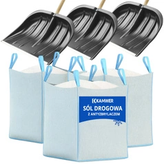 Sól Drogowa 3000kg Big-Bag - ZESTAW W SUPER CENIE + 3 ŁOPATY GRATIS, odśnieżanie dróg, chodników, śniegu, lodu i gołoledzi