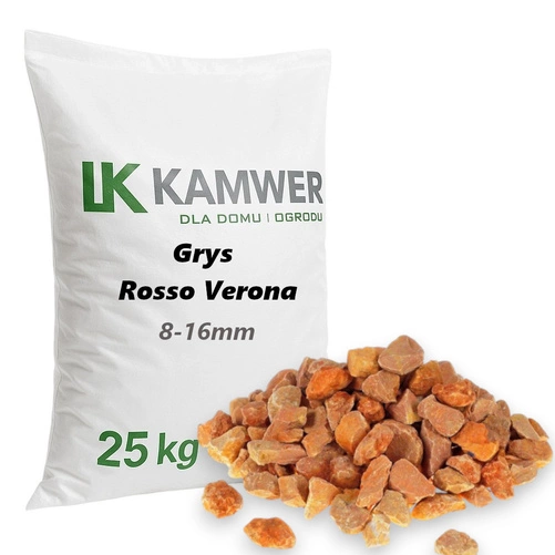 Grys Rosso Verona 8-16mm, 25kg - Naturalny Kamień Ogrodowy, Dekoracyjny i Ozdobny na Ścieżki, Rabaty, Oczka Wodne i Tarasy