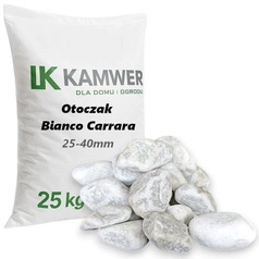 Otoczak Bianco Carrara 25-40mm, 25kg - Naturalny Kamień Ogrodowy, Dekoracyjny i Ozdobny na Ścieżki, Rabaty, Oczka Wodne i Tarasy