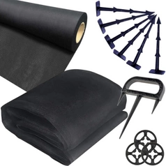 Agrowłóknina Czarna 10mb 100g + Kotwy 100szt + Kotwa wiel. + Podkładki 100szt. - Mata pod Ściółkowanie i Chwasty