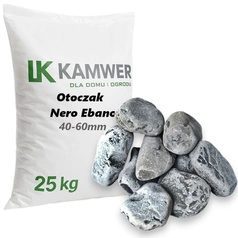 Otoczak Nero Ebano 40-60mm, 25kg - Naturalny Kamień Ogrodowy, Dekoracyjny i Ozdobny na Ścieżki, Rabaty, Oczka Wodne i Tarasy