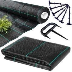 Agrotkanina Czarna 10mb 100g + Kotwy 100szt. + Kotwa wiel. – Mata pod Ściółkowanie i Chwasty