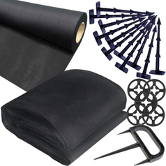 Agrowłóknina Czarna 20mb 100g + Kotwy 200szt + Kotwa wiel. + Podkładki 200szt. - Mata pod Ściółkowanie i Chwasty