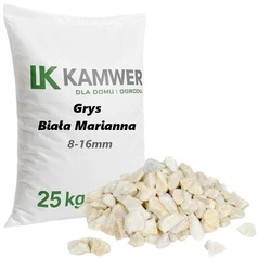 Grys Biała Marianna 8-16mm, 25kg - Naturalny Kamień Ogrodowy, Dekoracyjny i Ozdobny na Ścieżki, Rabaty, Oczka Wodne i Tarasy
